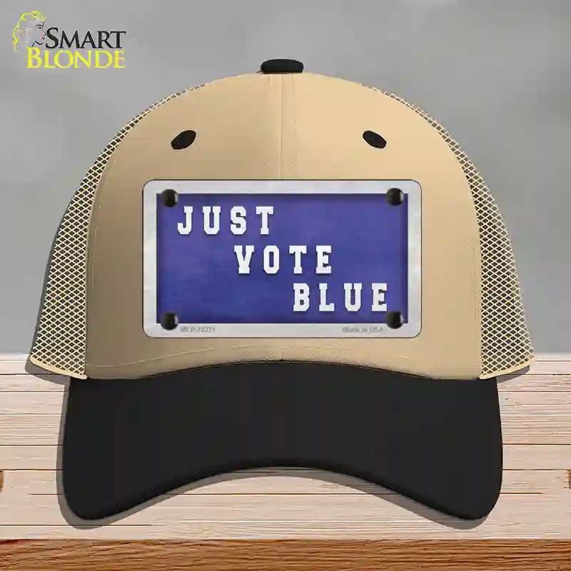 HAT02-MLP-12271 Just Vote Blue Novelty License Plate Hat, Mesh - Khaki & Black