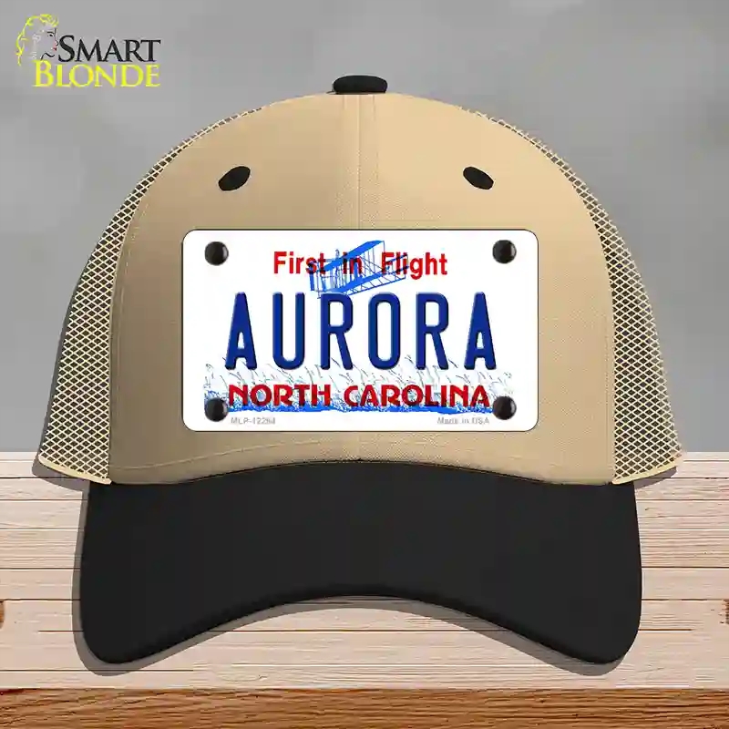 HAT02-MLP-12294 North Carolina Aurora Novelty License Plate Hat, Mesh - Khaki & Black