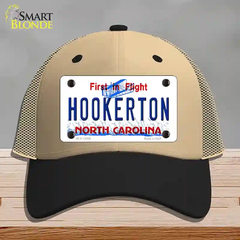 HAT02-MLP-12299 North Carolina Hookerton Novelty License Plate Hat, Mesh - Khaki & Black