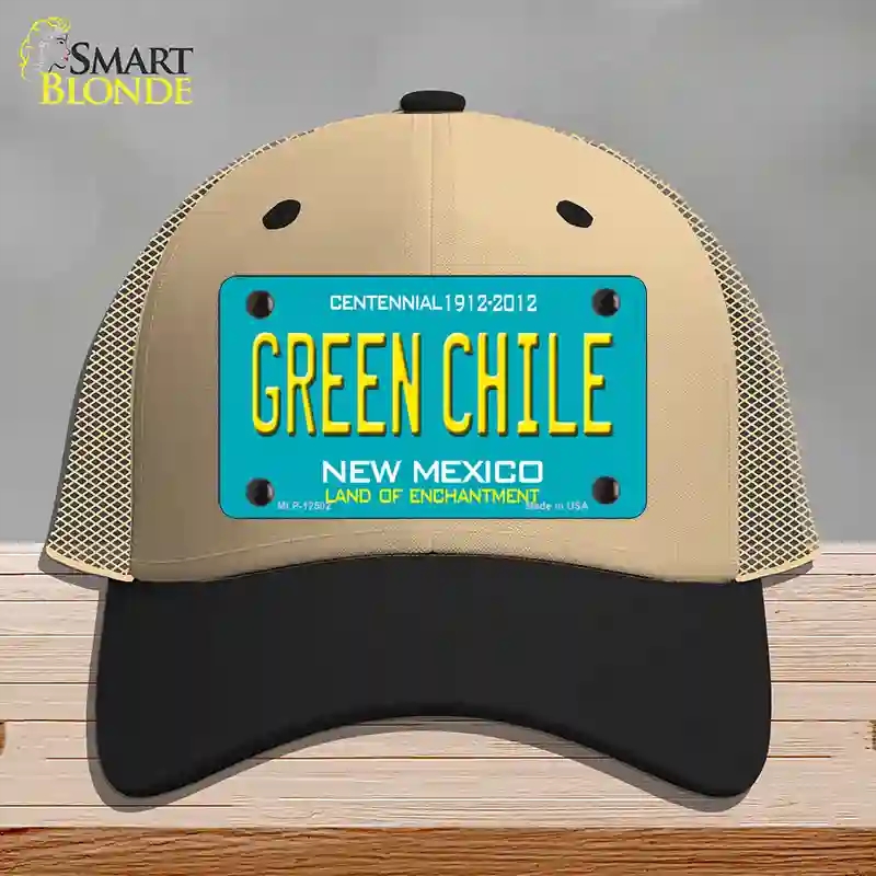 HAT02-MLP-12502 Green Chile   Mexico Novelty License Plate Hat, Mesh - Khaki & Black