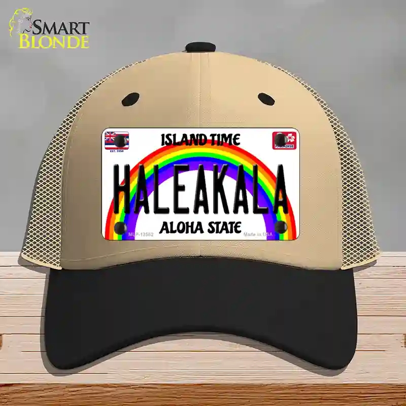 HAT02-MLP-12552 Haleakala Hawaii Novelty License Plate Hat, Mesh - Khaki & Black