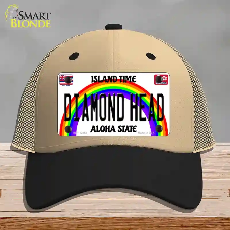 HAT02-MLP-12553 Diamond Head Hawaii Novelty License Plate Hat, Mesh - Khaki & Black