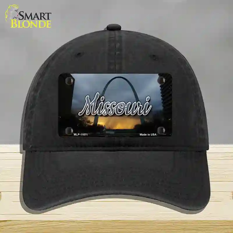 HAT07-MLP-11611 Missouri Gateway Arch State Novelty License Plate Hat, Unconstructed Cotton - Black