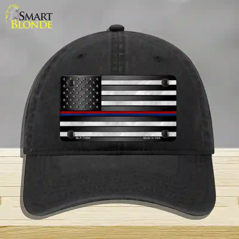HAT07-MLP-11698 First Responder American Flag Novelty License Plate Hat, Unconstructed Cotton - Black