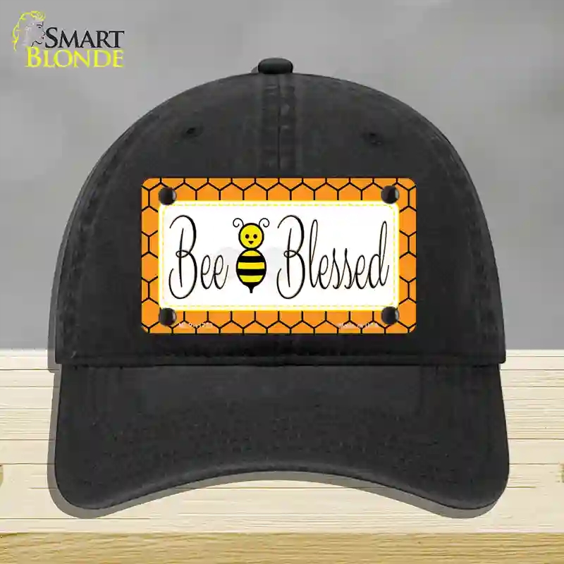 HAT07-MLP-11723 Bee Blessed Simple Novelty License Plate Hat, Unconstructed Cotton - Black