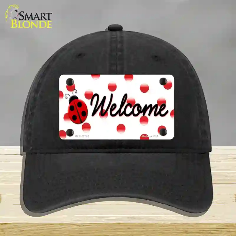 HAT07-MLP-11726 Welcome Ladybug Novelty License Plate Hat, Unconstructed Cotton - Black
