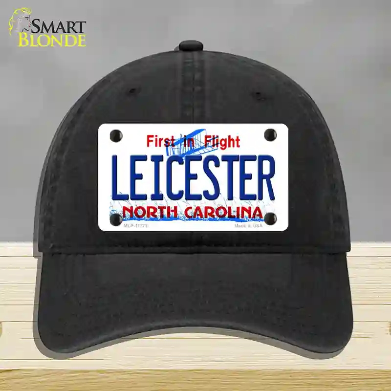 HAT07-MLP-11773 Leicester North Carolina State Novelty License Plate Hat, Unconstructed Cotton - Black