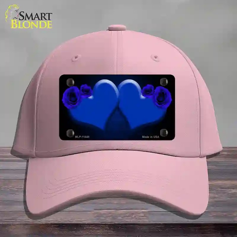 HAT05-MLP-11448 Hearts Over Roses in Blue Novelty License Plate Hat, Cotton - Pink