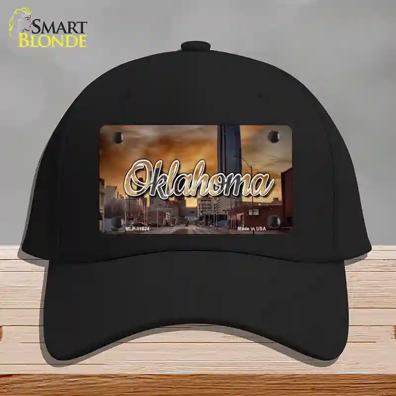 HAT03-MLP-11624 Oklahoma Sunset Skyline State Novelty License Plate Hat, Cotton - Black