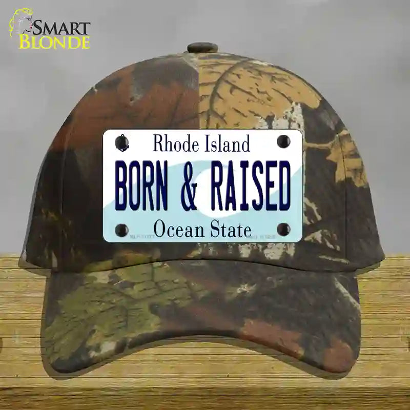 HAT06-MLP-11217 Born & Raised Rhode Island State Novelty License Plate Hat, Cotton - Camoflauge