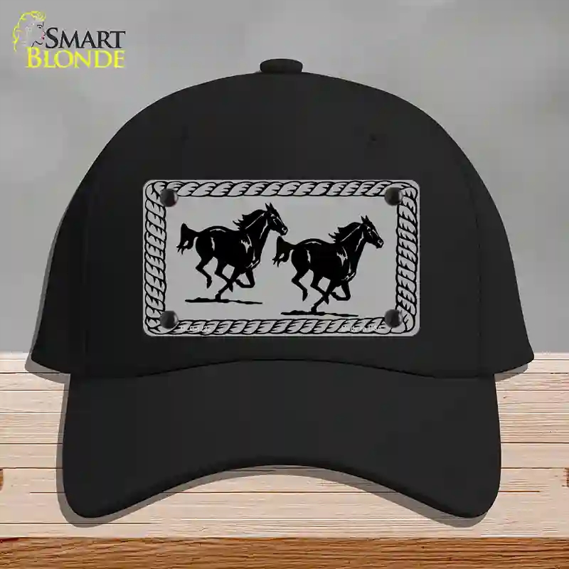 HAT03-MLP-1233 Two Running Horses Novelty License Plate Hat, Cotton - Black