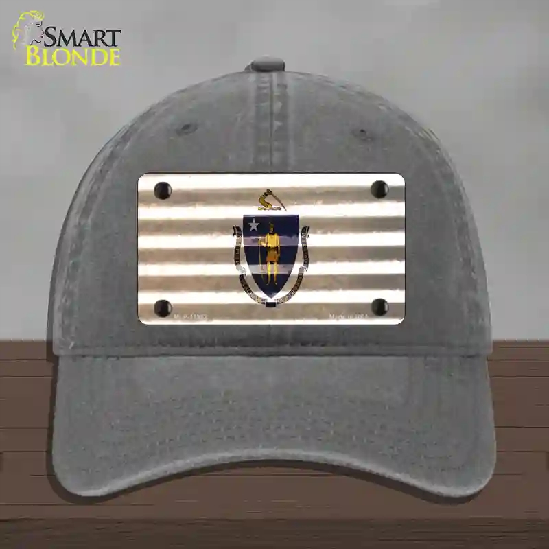 HAT08-MLP-11962 Massachusetts Corrugated Flag Novelty License Plate Hat, Unconstructed Cotton - Charcoal