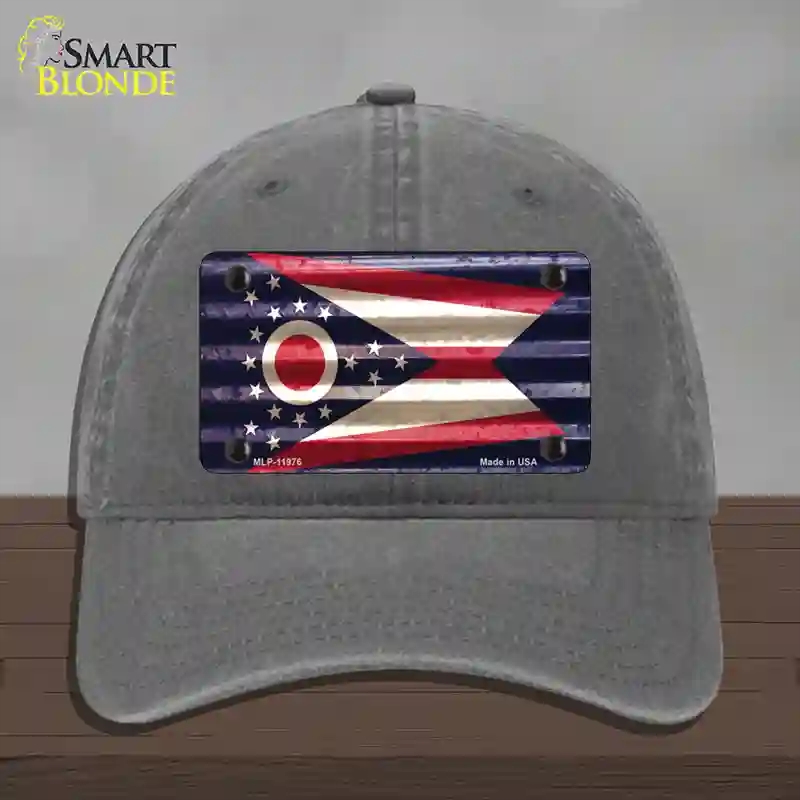 HAT08-MLP-11976 Ohio Corrugated Flag Novelty License Plate Hat, Unconstructed Cotton - Charcoal