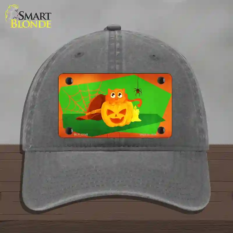 HAT08-MLP-12048 Pumpkin Kitty Novelty License Plate Hat, Unconstructed Cotton - Charcoal