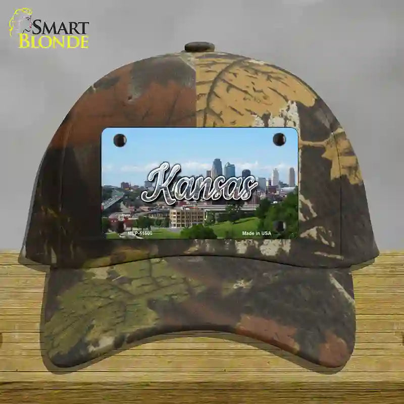 HAT06-MLP-11600 Kansas Downtown Skyline State Novelty License Plate Hat, Cotton - Camoflauge