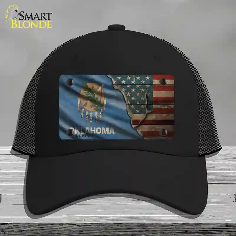 HAT01-MLP-12415 Oklahoma & American Flag Novelty License Plate Hat, Mesh - Black