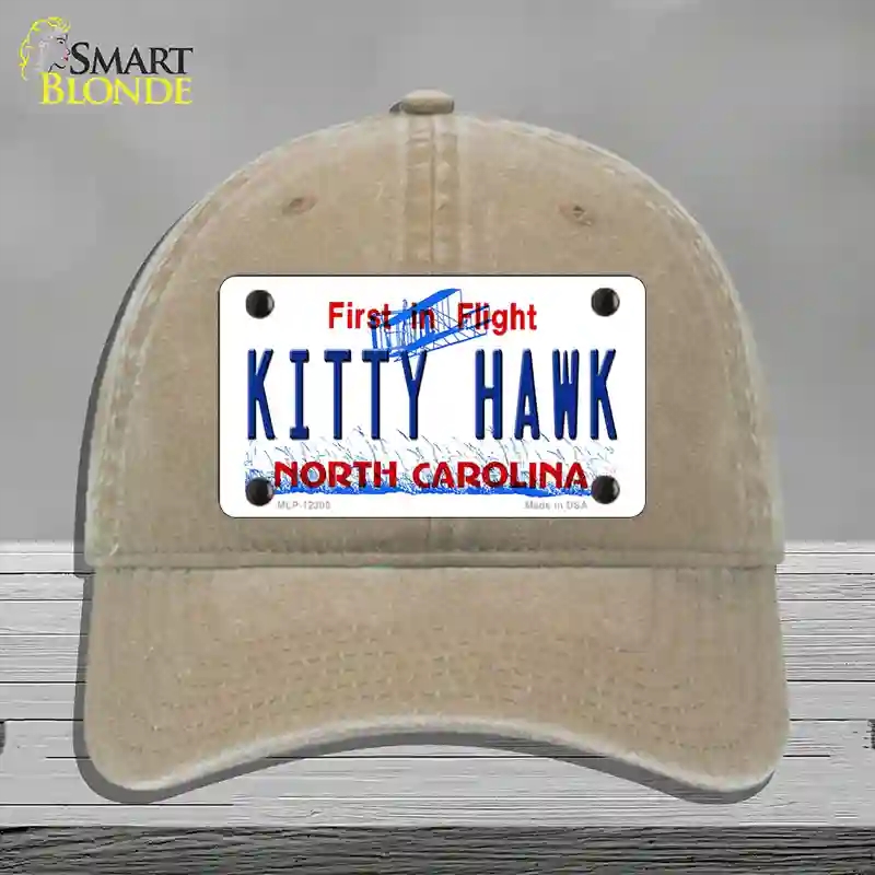 HAT09-MLP-12305 North Carolina Kitty Hawk Novelty License Plate Hat, Unconstructed Cotton - Khaki