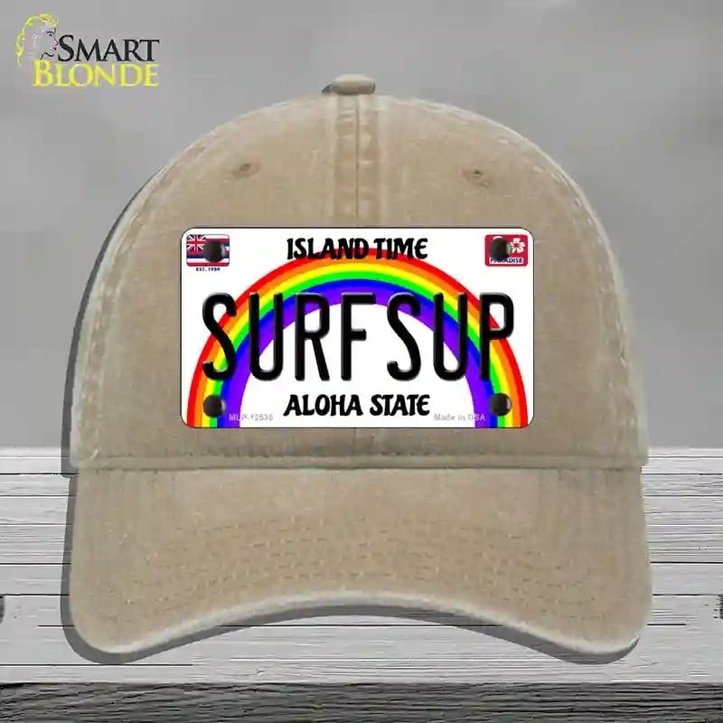 HAT09-MLP-12535 Surfsup Hawaii Novelty License Plate Hat, Unconstructed Cotton - Khaki