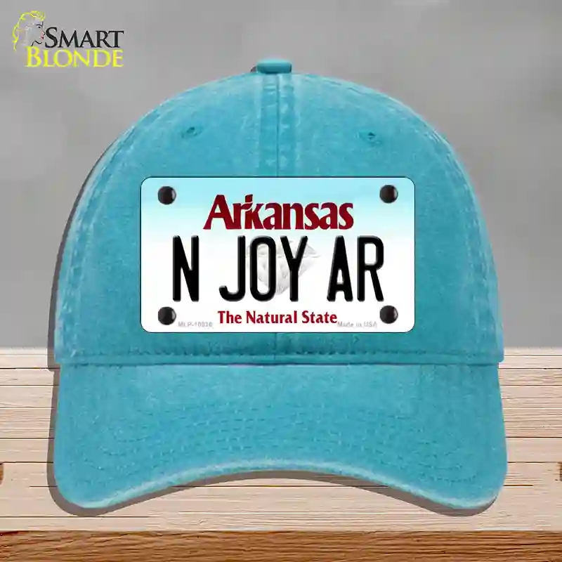 HAT10-MLP-10036 N Joy AR Arkansas Novelty License Plate Hat, Unconstructed Cotton - Lake Blue
