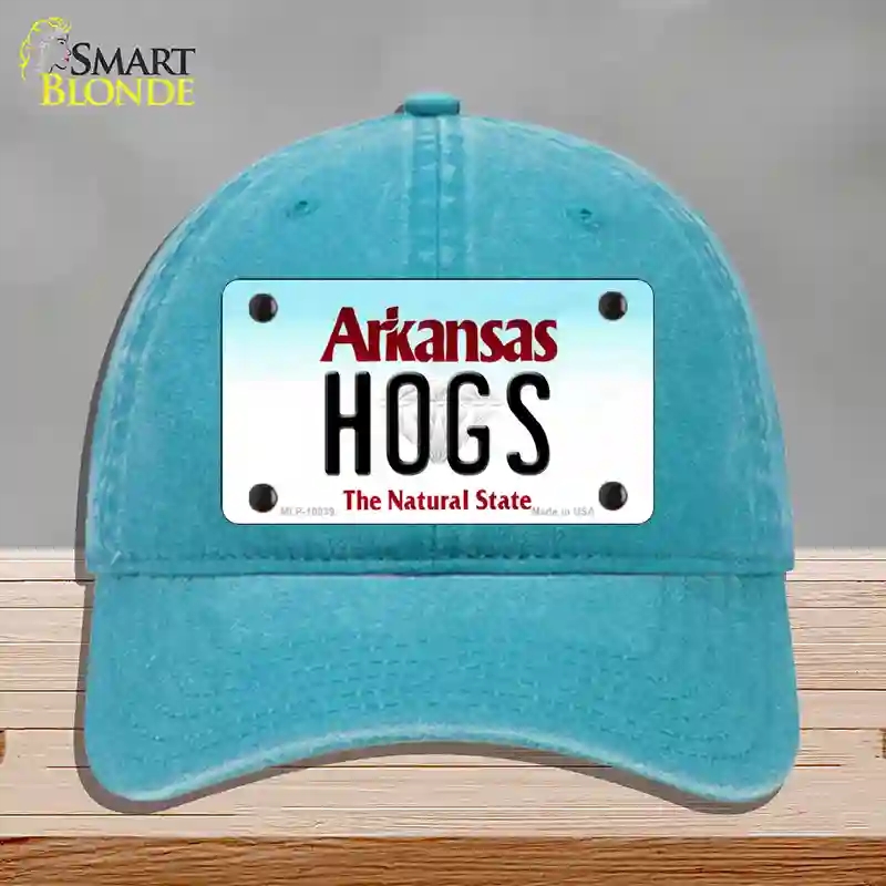 HAT10-MLP-10039 Hogs Arkansas Novelty License Plate Hat, Unconstructed Cotton - Lake Blue