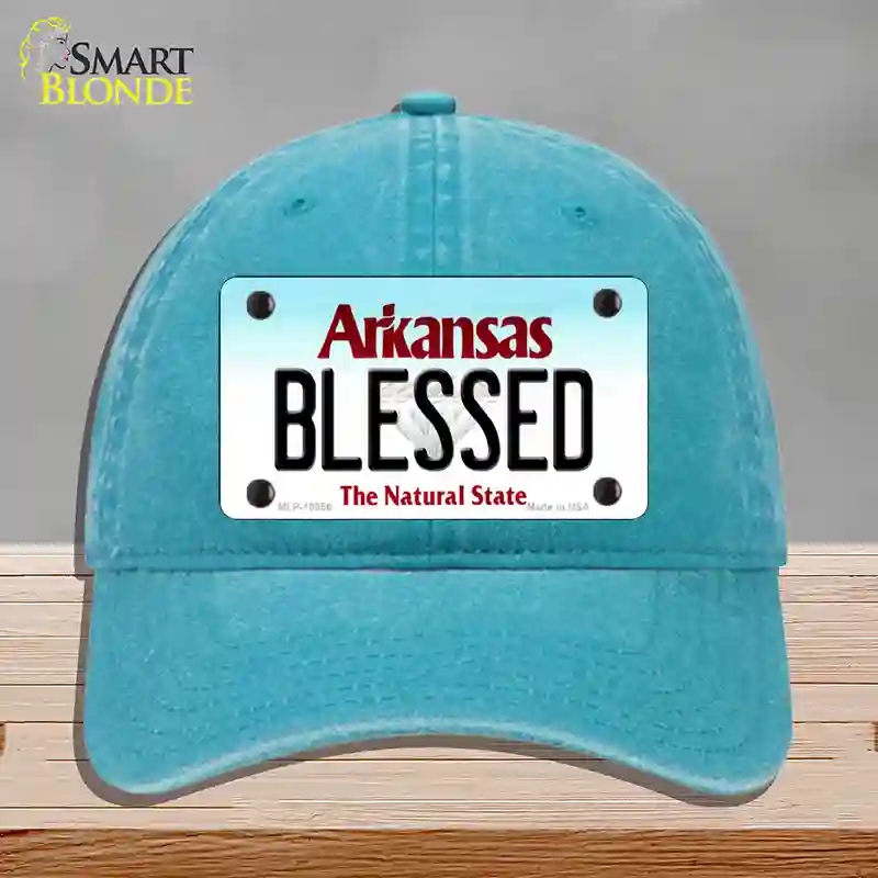 HAT10-MLP-10056 Blessed Arkansas Novelty License Plate Hat, Unconstructed Cotton - Lake Blue