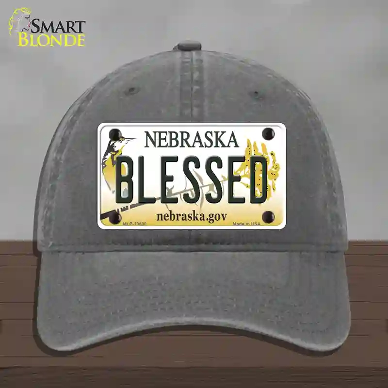 HAT08-MLP-10600 Blessed Nebraska Novelty License Plate Hat, Unconstructed Cotton - Charcoal