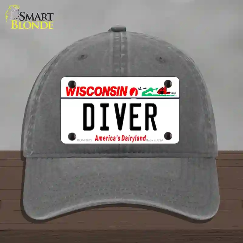 HAT08-MLP-10633 Diver Wisconsin Novelty License Plate Hat, Unconstructed Cotton - Charcoal