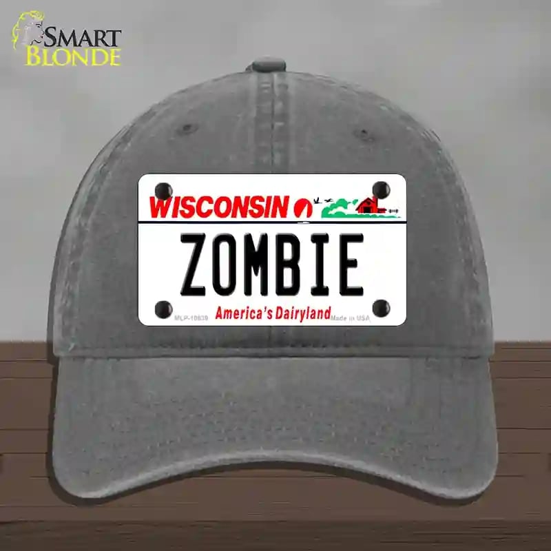 HAT08-MLP-10639 Zombie Wisconsin Novelty License Plate Hat, Unconstructed Cotton - Charcoal