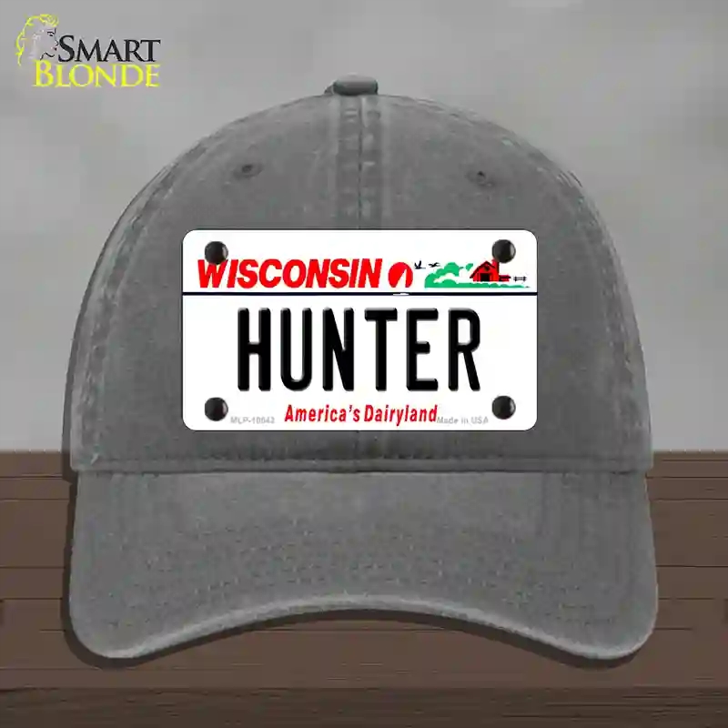 HAT08-MLP-10642 Hunter Wisconsin Novelty License Plate Hat, Unconstructed Cotton - Charcoal
