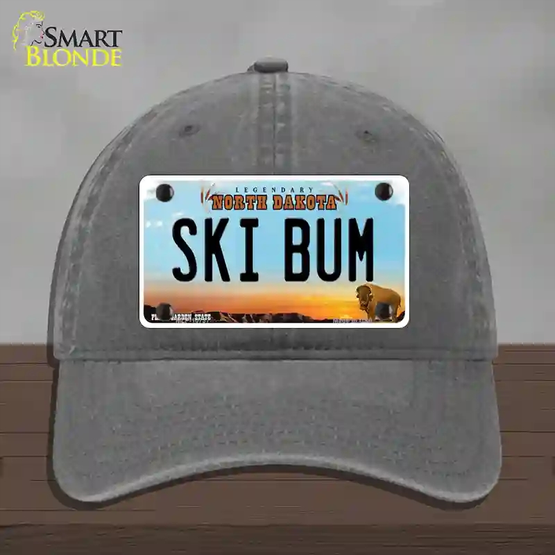 HAT08-MLP-10737 Ski Bum North Dakota Novelty License Plate Hat, Unconstructed Cotton - Charcoal