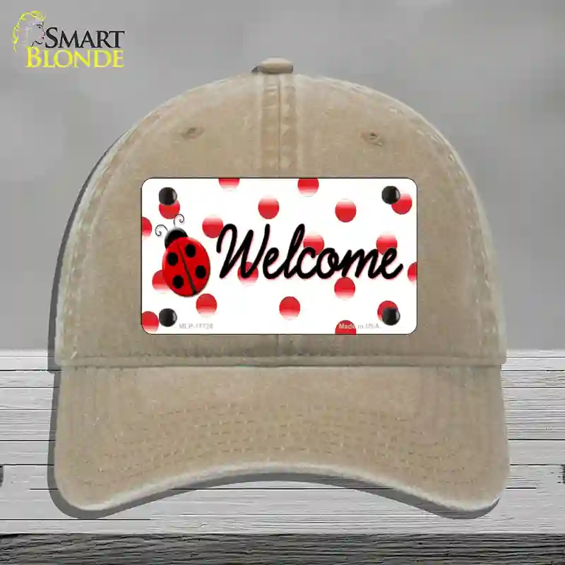 HAT09-MLP-11726 Welcome Ladybug Novelty License Plate Hat, Unconstructed Cotton - Khaki