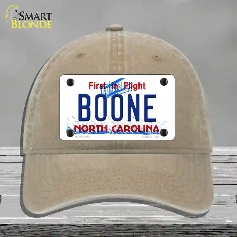 HAT09-MLP-11824 Boone North Carolina Novelty License Plate Hat, Unconstructed Cotton - Khaki