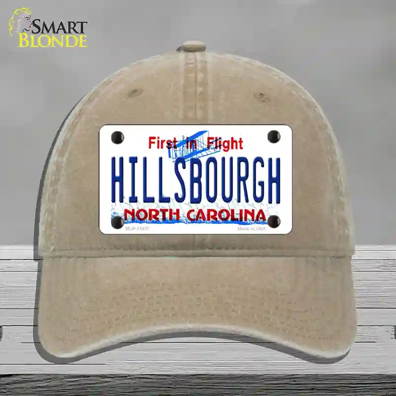HAT09-MLP-11837 Hillsbourgh North Carolina Novelty License Plate Hat, Unconstructed Cotton - Khaki