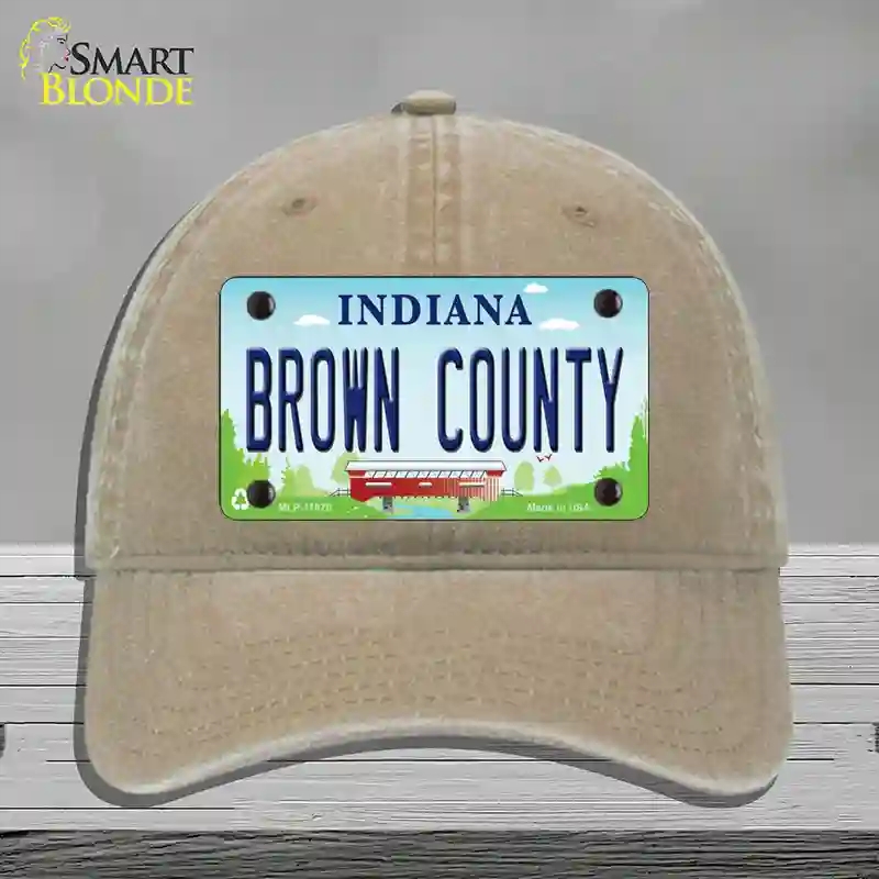 HAT09-MLP-11875 Brown County Indiana Novelty License Plate Hat, Unconstructed Cotton - Khaki