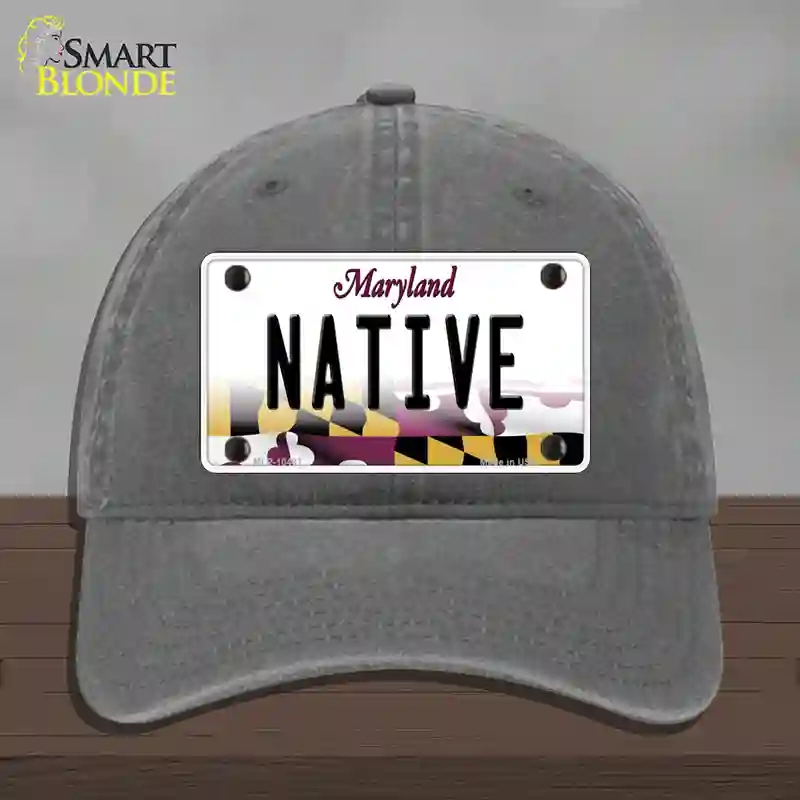 HAT08-MLP-10497 Native Maryland Novelty License Plate Hat, Unconstructed Cotton - Charcoal