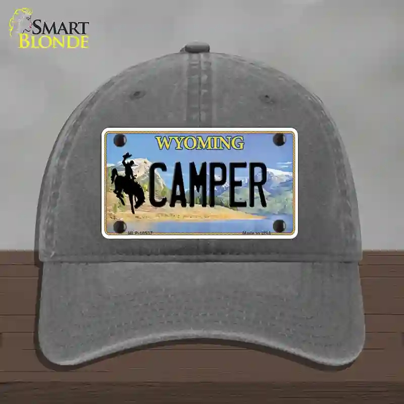 HAT08-MLP-10537 Camper Wyoming Novelty License Plate Hat, Unconstructed Cotton - Charcoal