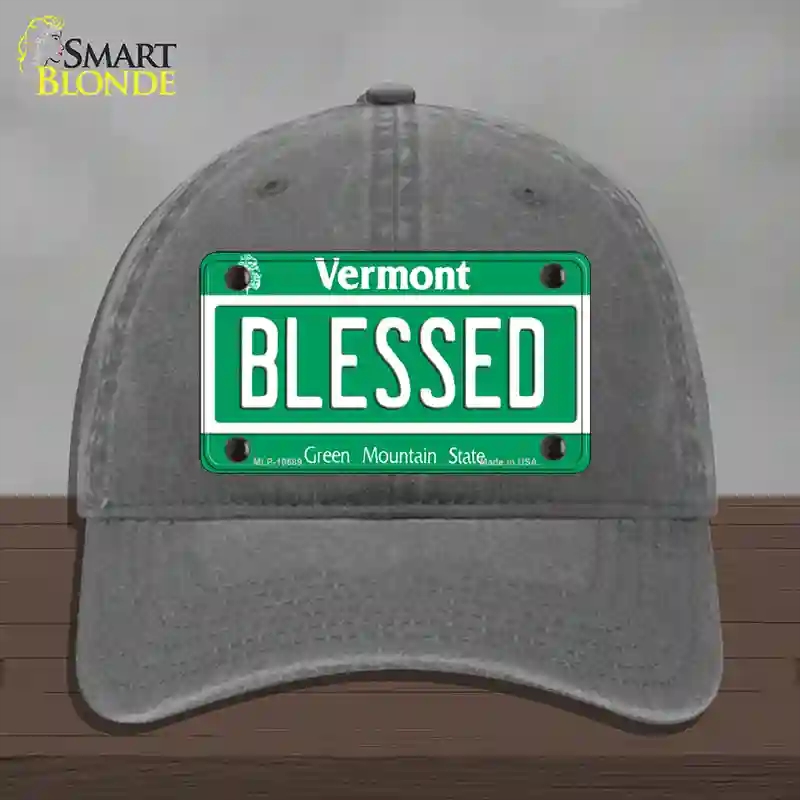 HAT08-MLP-10689 Blessed Vermont Novelty License Plate Hat, Unconstructed Cotton - Charcoal