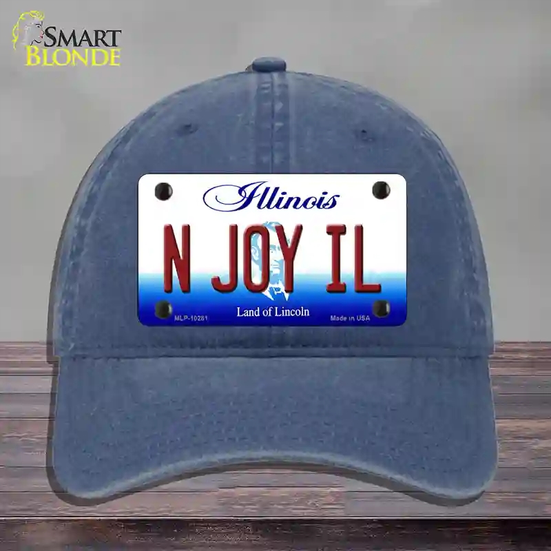 HAT11-MLP-10281 N Joy IL Illinois Novelty License Plate Hat, Unconstructed Cotton - Navy