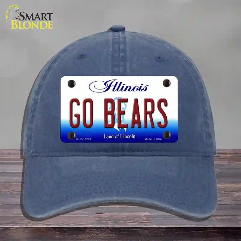 HAT11-MLP-10292 Go Bears Illinois Novelty License Plate Hat, Unconstructed Cotton - Navy