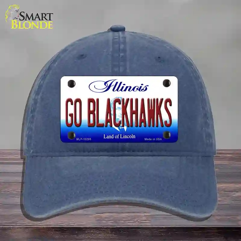 HAT11-MLP-10295 Go Blackhawks Illinois Novelty License Plate Hat, Unconstructed Cotton - Navy