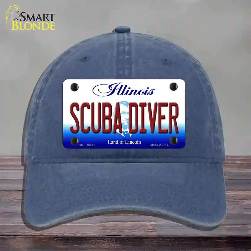 HAT11-MLP-10321 Scuba Diver Illinois Novelty License Plate Hat, Unconstructed Cotton - Navy