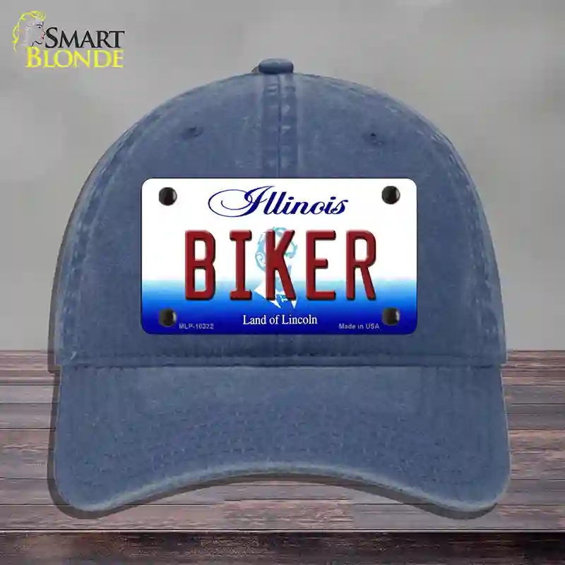 HAT11-MLP-10322 Biker Illinois Novelty License Plate Hat, Unconstructed Cotton - Navy