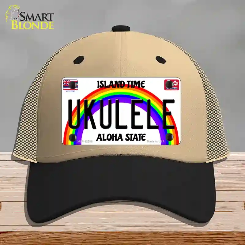 HAT02-MLP-12550 Ukulele Hawaii Novelty License Plate Hat, Mesh - Khaki & Black