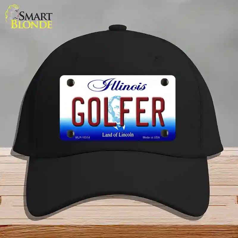 HAT03-MLP-10314 Golfer Illinois Novelty License Plate Hat, Cotton - Black