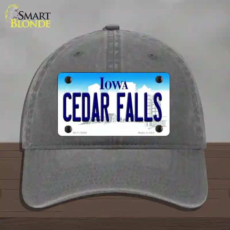 HAT08-MLP-10945 Cedar Falls Iowa Novelty License Plate Hat, Unconstructed Cotton - Charcoal