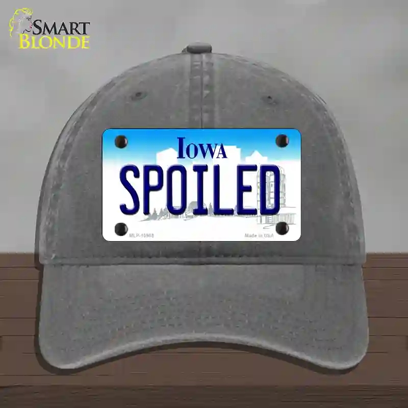 HAT08-MLP-10955 Spoiled Iowa Novelty License Plate Hat, Unconstructed Cotton - Charcoal