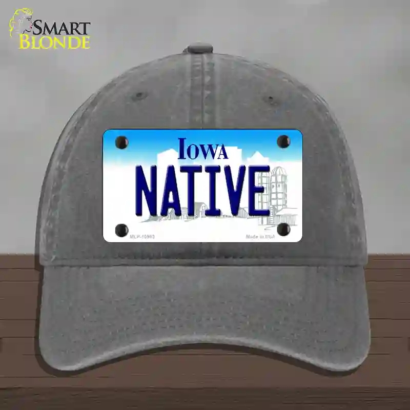 HAT08-MLP-10963 Native Iowa Novelty License Plate Hat, Unconstructed Cotton - Charcoal
