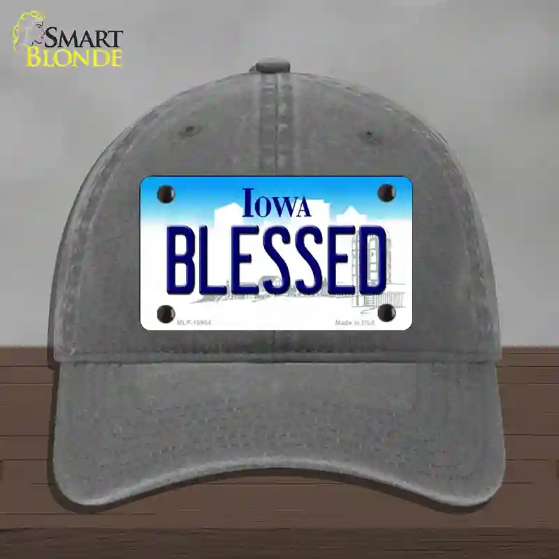 HAT08-MLP-10964 Blessed Iowa Novelty License Plate Hat, Unconstructed Cotton - Charcoal