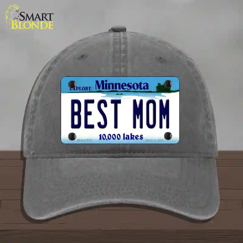 HAT08-MLP-11079 Best Mom Minnesota State Novelty License Plate Hat, Unconstructed Cotton - Charcoal