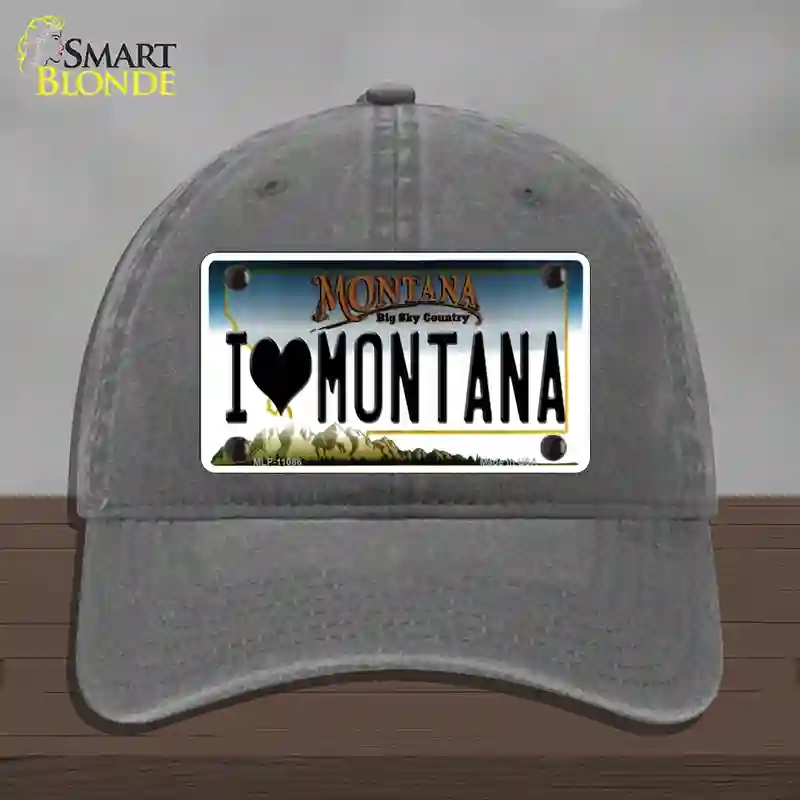 HAT08-MLP-11086 I Love Montana State Novelty License Plate Hat, Unconstructed Cotton - Charcoal